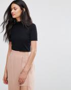 Lavand Short Sleeve High Neck Knit T-shirt - Black
