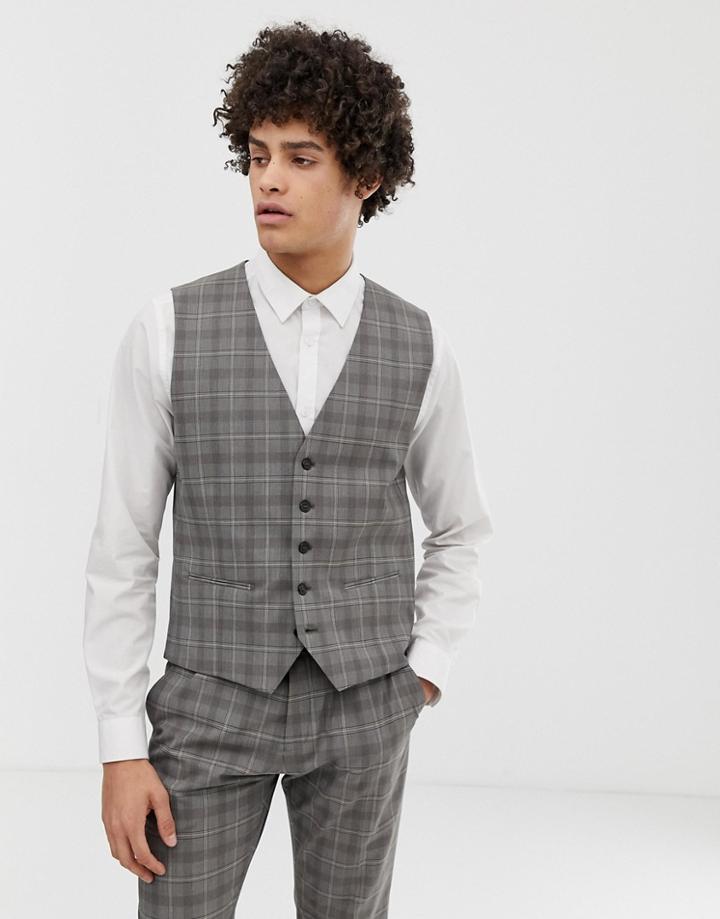 Selected Homme Suit Vest In Gray Sand Check - Gray