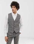 Selected Homme Suit Vest In Gray Sand Check - Gray