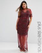 Lovedrobe Luxe Sheer Embellished Maxi Dress - Red