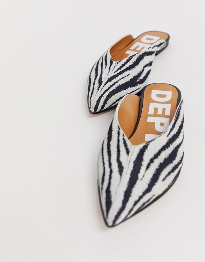 Depp Leather Pointed Mules In Zebra-multi