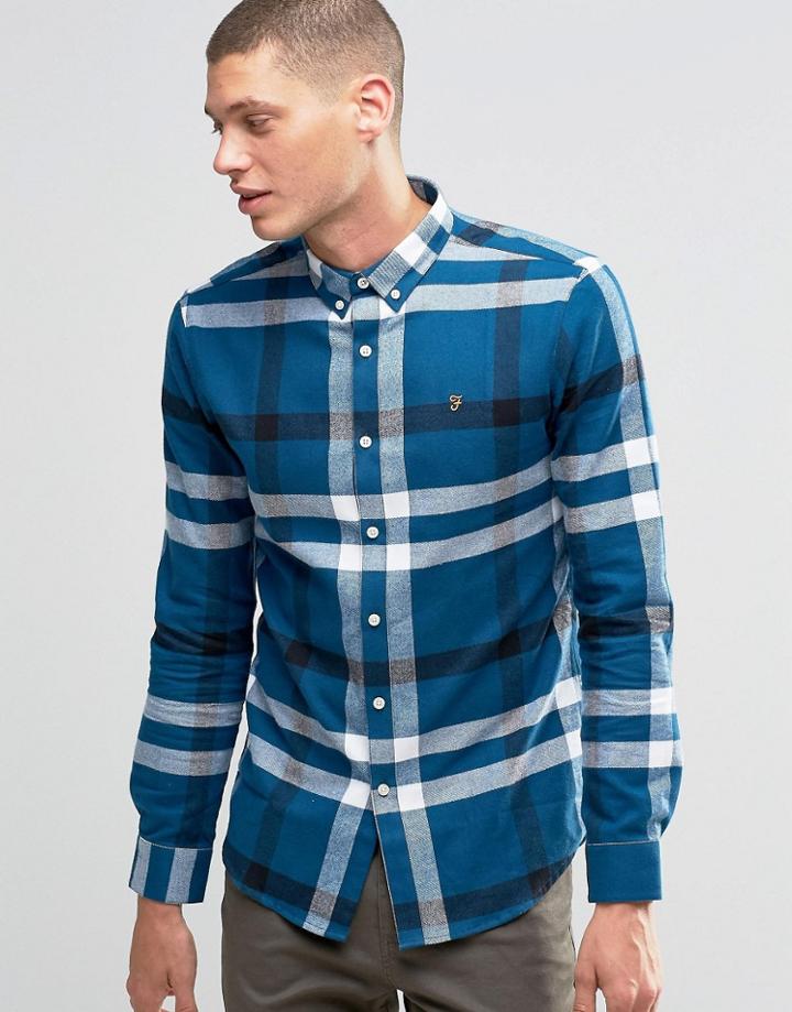 Farah Shirt In Oversized Flannel Check In Slim Fit Blue - Blue