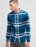 Farah Shirt In Oversized Flannel Check In Slim Fit Blue - Blue