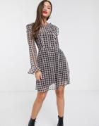 River Island Houndstooth Check Dress In Pink