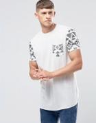 Asos Longline T-shirt With Geo-tribal Sleeves And Pocket In Off White - Off White