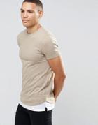 Asos Longline Muscle T-shirt With Extended Split Hem In Beige