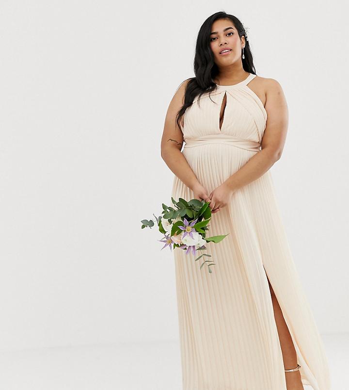 Tfnc Plus Bridesmaid Exclusive Pleated Maxi Dress In Pearl Pink