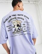 Asos Design Oversized T-shirt In Washed Blue With Pizza Back Print-blues