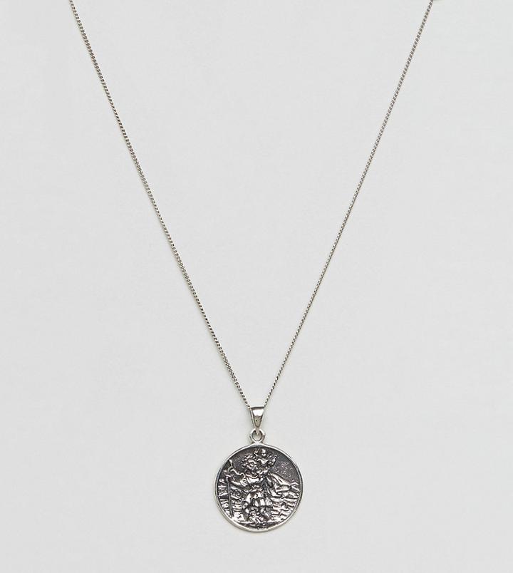Asos Sterling Silver Necklace With St Christopher Pendant - Silver