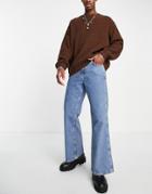 Topman Flared Jeans In Mid Wash-blue