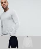 Asos 2 Pack Cotton Sweater In Navy/pale Gray Save - Multi