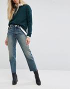Asos Recycled Florence Authentic Straight Leg Jeans In Melrose Green Cast With Raw Hem - Blue