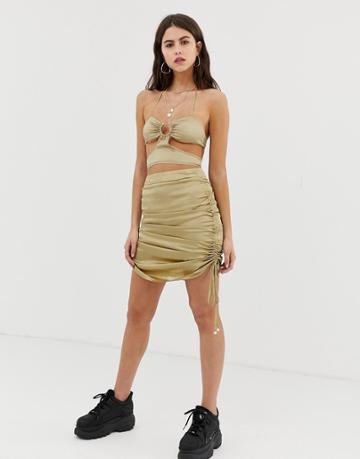 Zya Mini Skirt With Ruched Sides - Beige