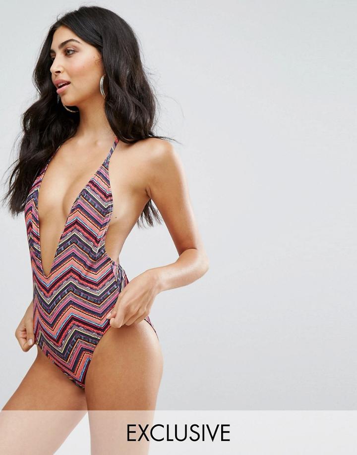 Missguided Geo-tribal Print T Back Swimsuit - Multi