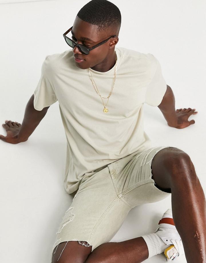 Only & Sons Relaxed T-shirt In Beige-white