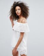 Traffic People Bardot Frill Overlay Top - White