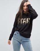 Brave Soul Sequin Star Holidays Sweater - Black