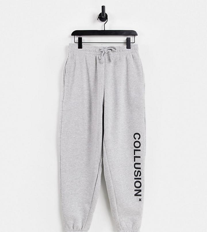 Collusion Unisex Organic Cotton Logo Sweatpants In Gray Heather-grey