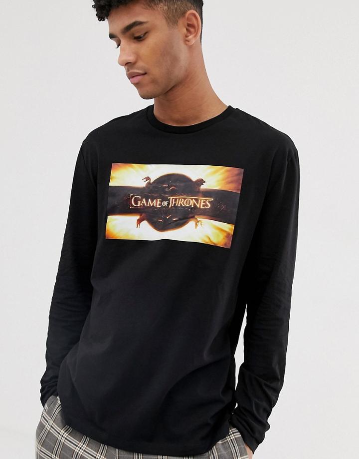 Asos Design Game Of Thrones Relaxed Long Sleeve T-shirt-black