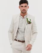 River Island Wedding Skinny Linen Suit Jacket In Ecru-cream