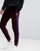 Asos Slim Joggers In Burgundy Velour Cord With Side Stripe - Red