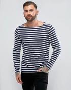 Asos Long Sleeve Stripe T-shirt With Boat Neck - Navy