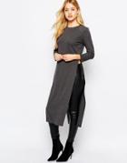 Jdy Longline Top With Side Splits - Dark Gray Melange