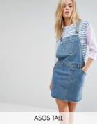 Asos Tall Denim Overall Dress In Mid Wash Blue - Blue