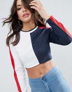 Asos Crop Top With Contrast Panelling - Multi