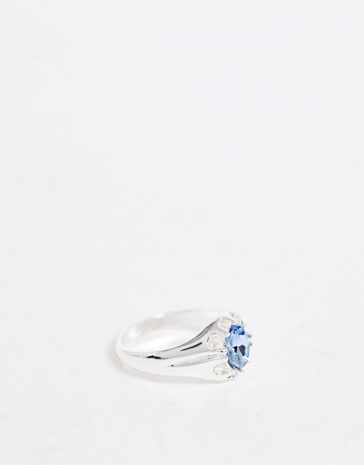 Chained & Able Band Ring With Blue Stone In Silver