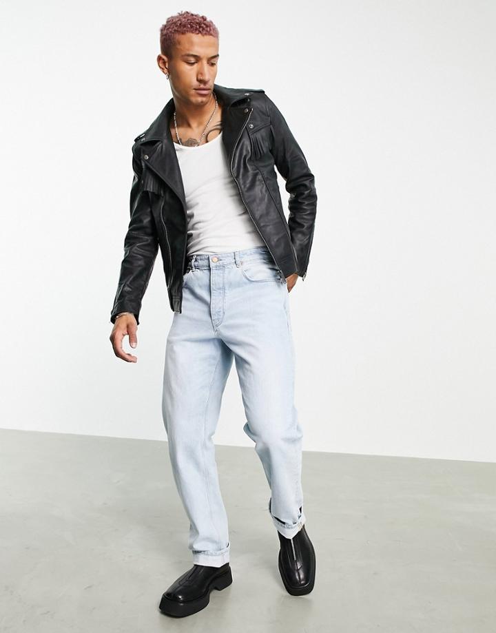 Bolongaro Trevor Fringed Leather Biker Jacket-black