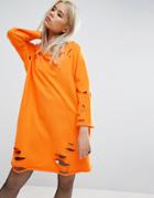 Asos Off Shoulder Sweat Dress With Nibbles - Orange