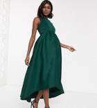 True Violet Maternity Midi Prom Dress With Hi Low Hem In Emerald-green