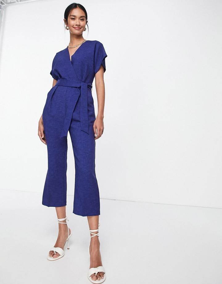 Closet London Tie Waist Kimono Jumpsuit In Navy