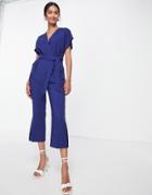 Closet London Tie Waist Kimono Jumpsuit In Navy