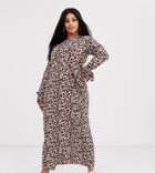 Verona Curve Long Sleeve Maxi Wrap Dress In Leopard Print-brown