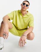 Asos Design Knitted Linen Mix Polo T-shirt In Yellow Yarn - Part Of A Set