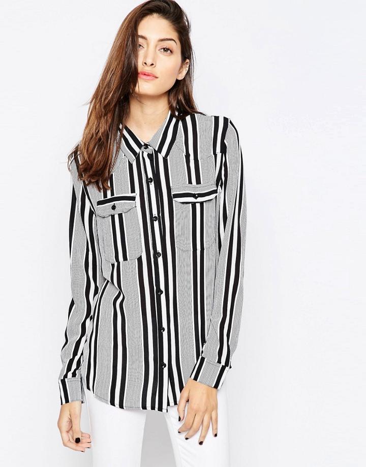 Brave Soul Mixed Stripe Shirt - Black