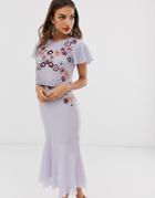 Frock & Frill Contrast Beading Short Sleeve Midi Dress - Black