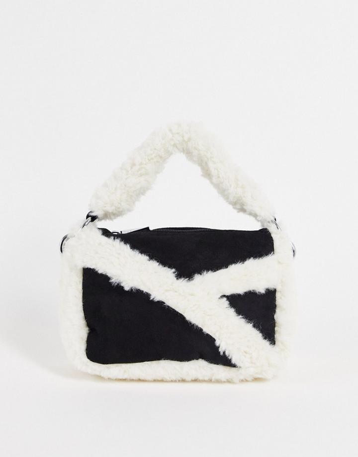 Skinnydip Tia Fluffy Fleece Panel Cross Body Bag In Black And White-multi