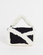 Skinnydip Tia Fluffy Fleece Panel Cross Body Bag In Black And White-multi