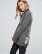 Brave Soul Sweater With Lace-up Side - Gray
