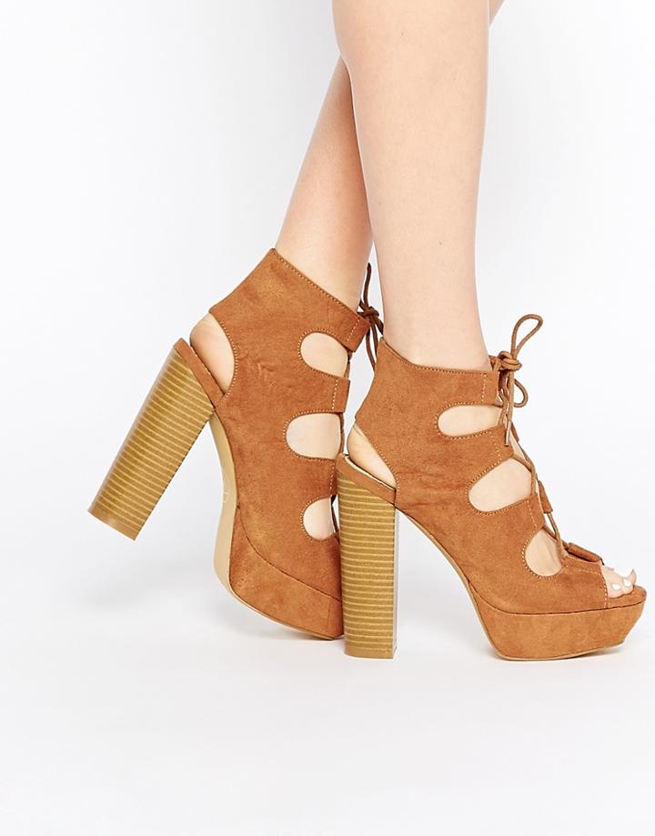 Missguided Lace Up 70's Platform Sandal - Tan