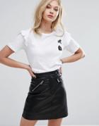 Mango Embellished Ruffle Detail T-shirt - White