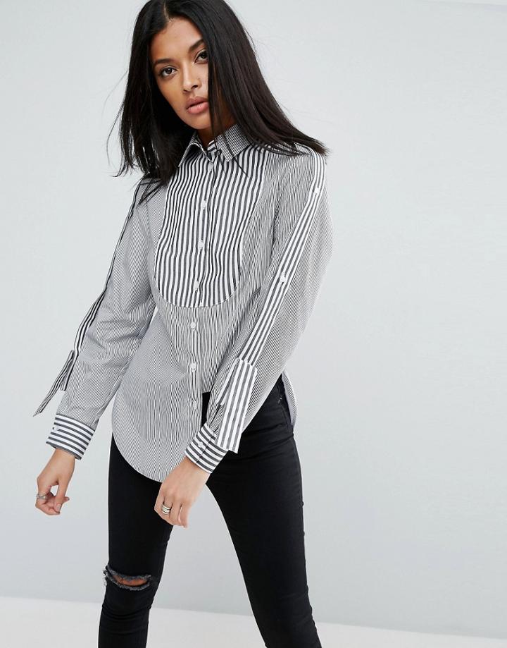 Asos Mix Stripe Shirt With Epaulette Detail - Multi