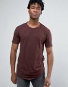 Only & Sons Longline T-shirt With Raw Edge And Stitch Detail - Red