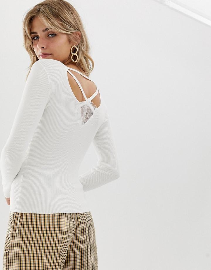 Miss Selfridge Sweater With Lattice Back In Cream - Cream