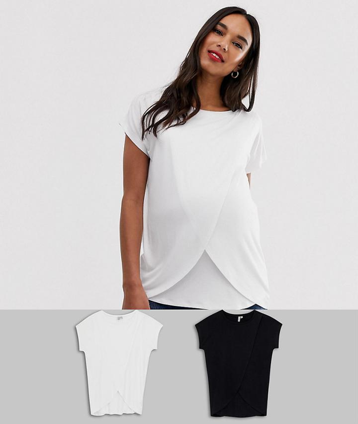 Asos Design Maternity Nursing 2 Pack T-shirt In Black And White - Multi