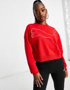 Puma Cropped Sweatshirt With Rhinestone Logo In Red-black