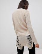 Qed London Distressed Sweater - Beige